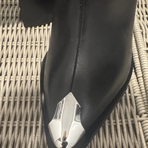 Shutz black leather ankle boots with silver metal toe - Picture 3 of 5